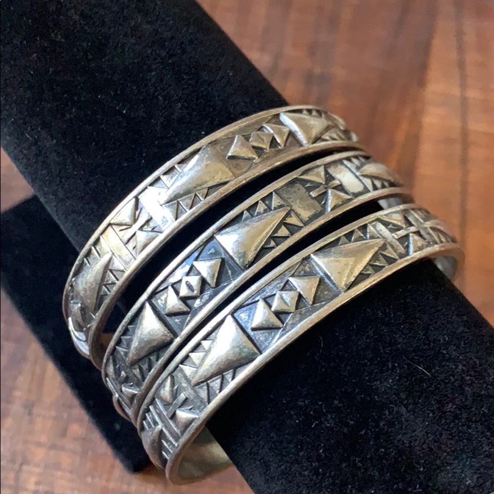 Brushed Silver Bracelet Bangle Set